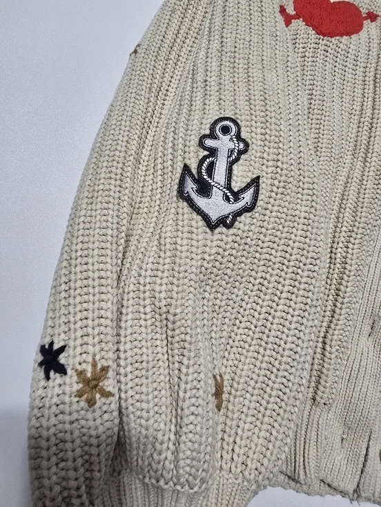 The Great. Collegiate Cardigan Knit Crew Neck Long Sleeve Size L - Picture 6 of 9